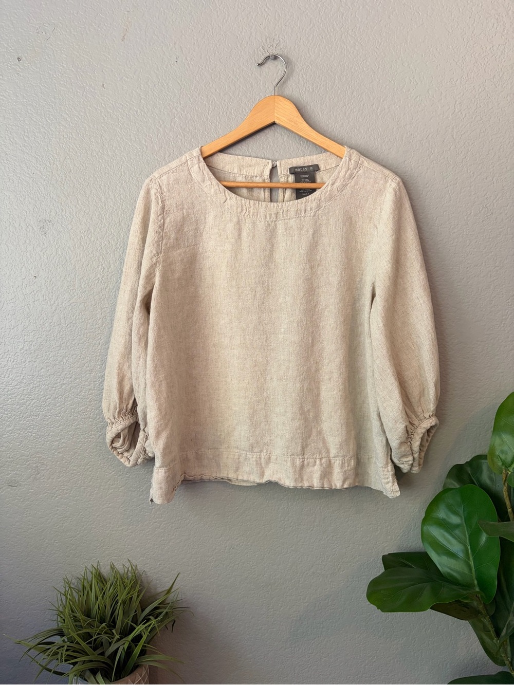 Matty M Cream Linen Blend Boatneck Blouse Size Large Cottagecore Coastal Boho